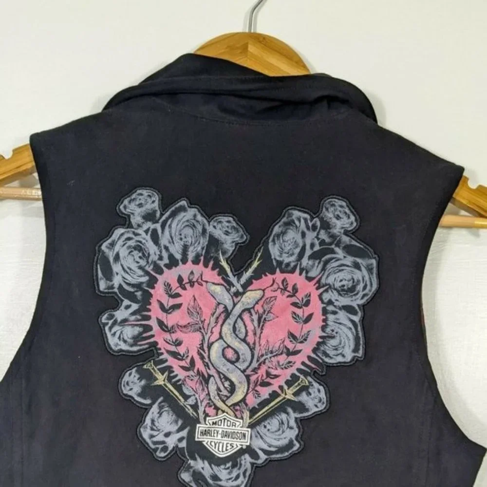 HARLEY DAVIDSON Women's Black Logo Asymmetrical Motorcycle Vest XS - Picture 4 of 8